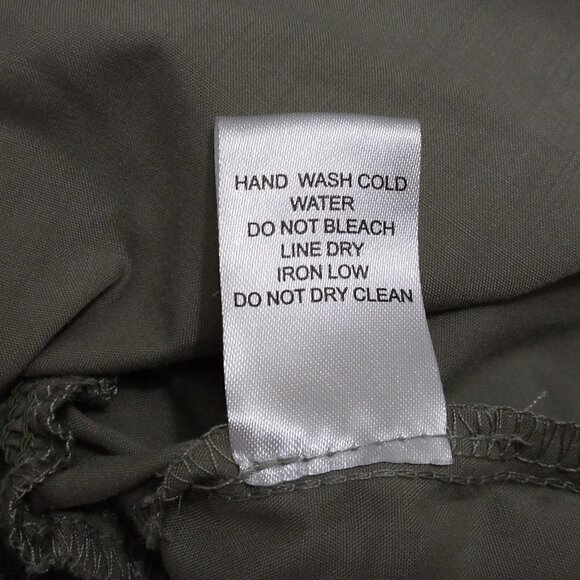 HYFVE | Smocked Balloon Sleeve Button Dress Olive Green Ruffle | Size L - Picture 8 of 9